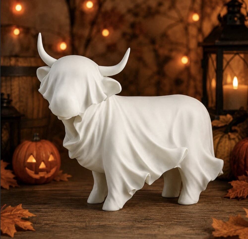 Cracker Barrel Exclusive 2026 White Highland Cow Resin Ghost, 18" NIB - Picture 1 of 4
